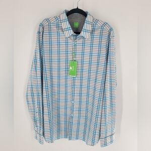Hugo Boss‎ Modern Fit Blue Plaid Shirt XXL Mens  Long Sleeve New